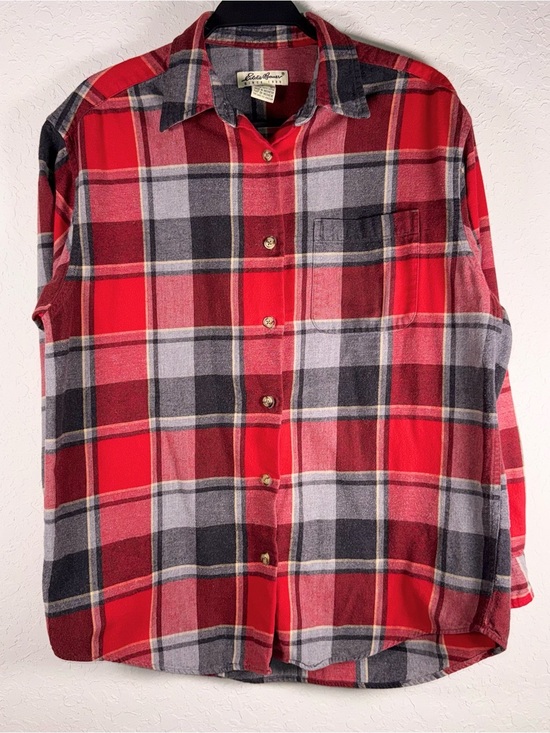 Eddie Bauer Tops - Eddie Bauer Red Plaid Flannel Button Up Shirt Women’s Medium Cotton